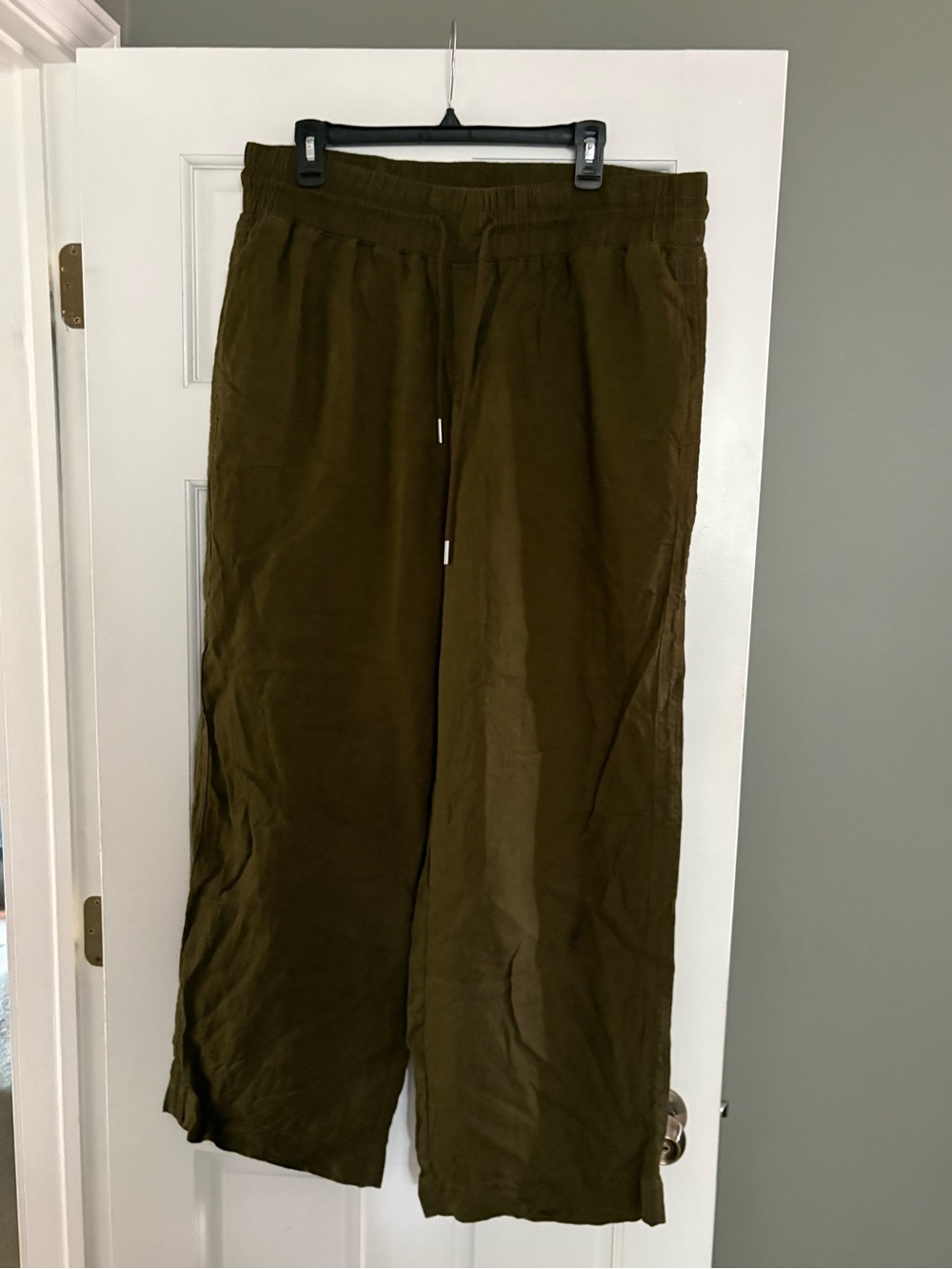 Quince Olive Wide-Leg linen Drawstring Pants